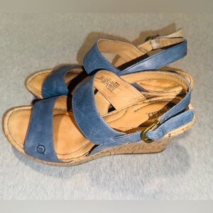 Born Blue Leather Wedge Women’s Sandals Size 10